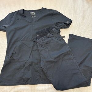 Cherokee Workwear Scrubs Set pewter blue steel gray XS petite XSP